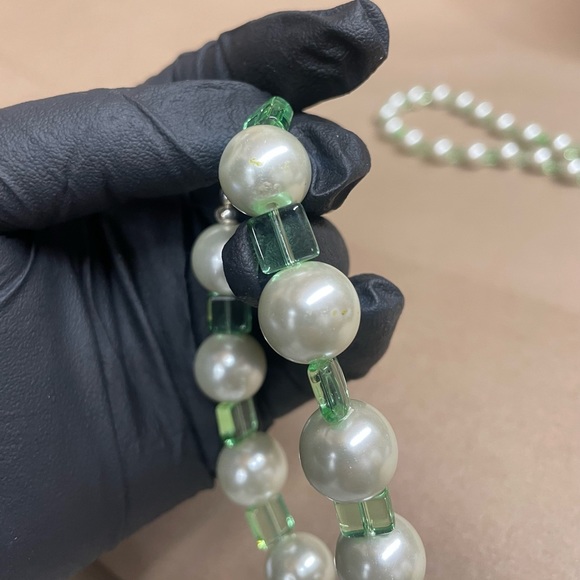 Green Glass Pearl Beaded Necklace Set, Green Jewelry, Prom Necklace Set. - Picture 11 of 16